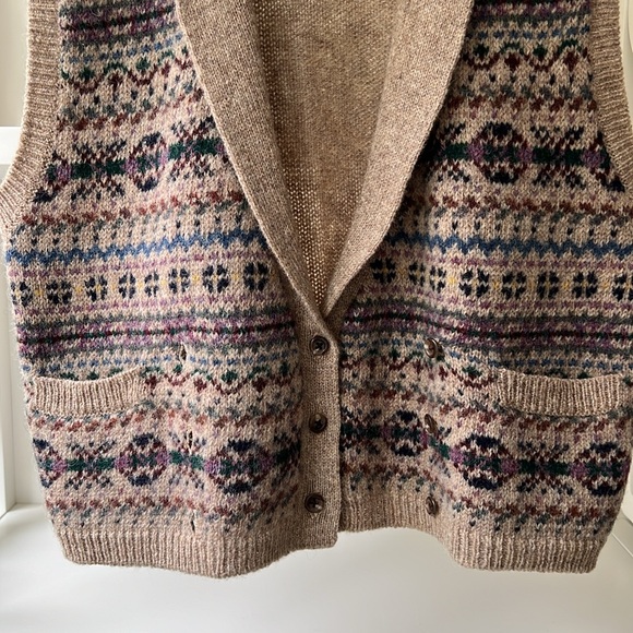 Vintage Ralph Lauren Fair Isle Collared Wool Sweater Vest 80's Women's Size L - Picture 6 of 14